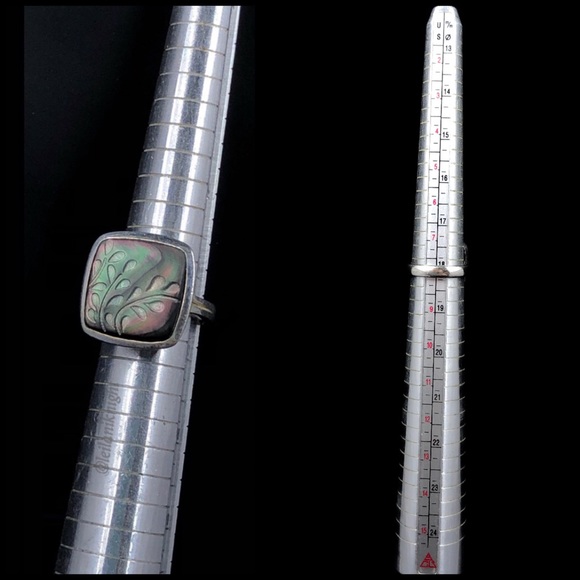 Silpada Retired Sterling Silver Etched Black Lip Shell Fern Leaf Ring - Picture 8 of 11